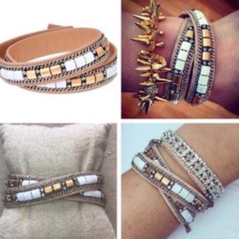 Stella & Dot Cady Beige Leather Wrap Bracelet - Picture 5 of 7